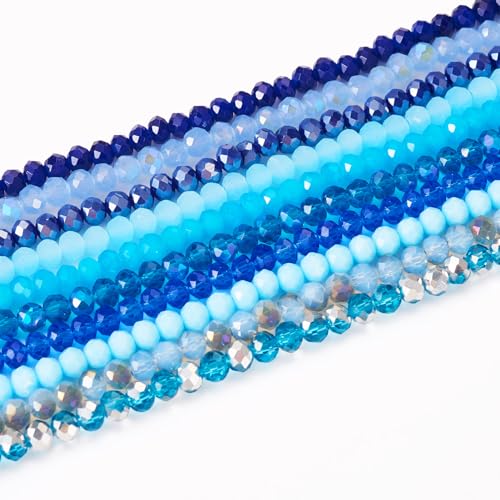 PandaHall 10 Stränge Rondelle facettierte Kristallglasperlen Blau Pony Rocailles Perlen Bulk für DIY Handwerk Freundschaftsarmbänder Schmuckherstellung von PandaHall