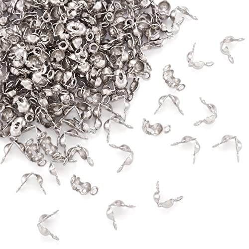 PandaHall 100 Stück 304 Edelstahl Perlenspitzen Knotenabdeckung 6 x 3 mm Metall offene Klappe Perlen Spitzen Mini Calotte Endkappen für DIY Schmuckherstellung von PH PandaHall