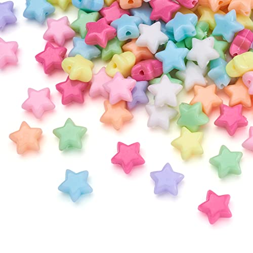 PandaHall 100 Stück Acryl-Sternperlen in Bonbonfarben, blickdicht, Kunststoff, Pastellperlen, 10,5 x 11,5 x 6 mm, Kaugummi, grobe Abstandshalter, lose Perlen für Schmuckherstellung, zufällige Farben von PandaHall
