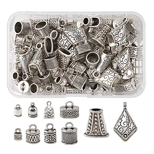PandaHall 100 Stück Antik-Silber-Endkappen für Lederschnur-Endkappen in 10 Stilen Legierung Perlen Kegel für Armbänder Ohrringe Schmuckherstellung von PH PandaHall
