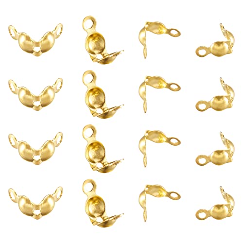 PandaHall 100 Stück Messing-Perlenspitzen, Knotenabdeckung, 7 x 4 mm, goldenes Metall, offene Klapp-Perlenspitzen, Mini-Calotte-Endkappen für DIY-Schmuckherstellung von PandaHall