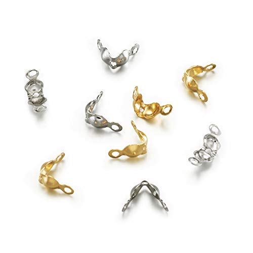 PandaHall 1000 Stück Messing-Knotenabdeckungen Silber & Gold 7 x 4 mm Metall offene Clamshell Faltperlen Tips Mini Calotte Ends Caps für DIY Schmuckherstellung, zufällige Farbwahl von PH PandaHall