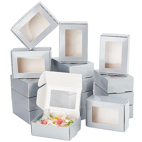 PH PandaHall 20 Stück Graue Kraftpapier Box Mit Fenster Kraftpapier Backbox Schmuck Party Geschenkbox Für Halloween Hochzeit Weihnachtsfeier 8.7x6.2x3.2cm von PH PandaHall