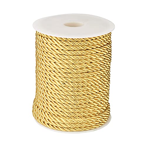 PandaHall 32 Yards 5 mm gedrehte Kordel Gold 3-lagig Polyester Schnur verdrehtes Seil Trim Faden Schnur Schnur für Vorhang Raffhalter, Geschenktüten Seil Griffe, Handtaschen Griffe DIY Handwerk von PH PandaHall