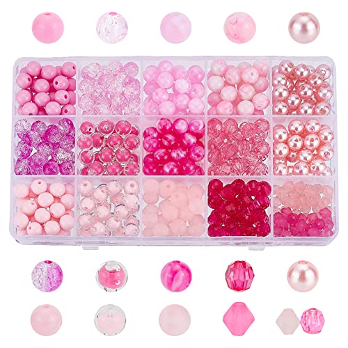 PandaHall 430pcs Rosa Acrylperlen 16 Styles Pink Assorted Spacer Beads Chunky Bubblegum Ball Beads Round Smooth Beads For DIY Crafts Bracelet Necklace Summer Jewelry Making von PH PandaHall