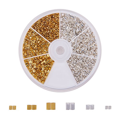 PandaHall Elite 1 kleine Box Messing Rohr Quetschperlen Spacer Perlen für Schmuck machen, 3 verschiedene Größe von PH PandaHall