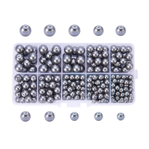 PandaHall Elite 340 Stück Grau Pearlized Runde Glas Perlen von PH PandaHall