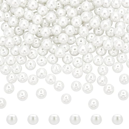 PandaHall Elite 8mm ca 200Stk.Glas Round Perle fuer Schmuck DIY Weiss Farbe von PH PandaHall