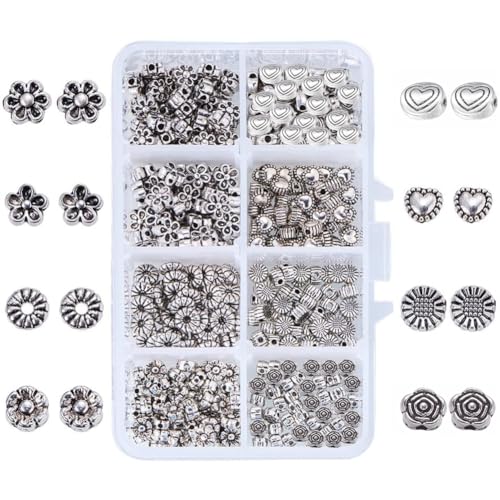 PandaHall Elite & reg tibetischen Stil Legierung Spacer Perlen, Mischformen, Antik Silber, 5,5~7x2,1~4,5 mm, Loch: 1~2 mm, ca. 400pcs / Box von PH PandaHall