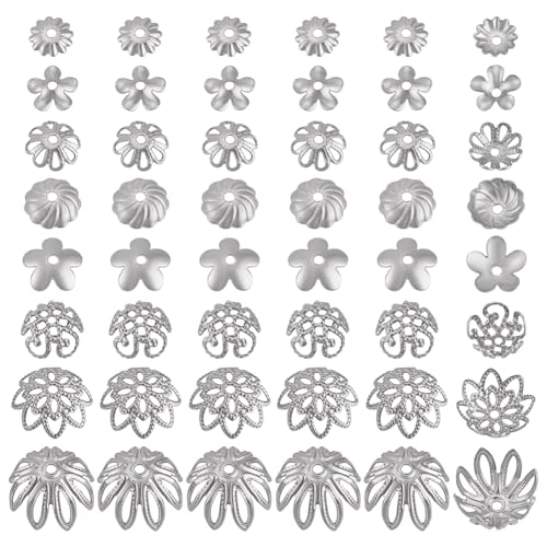 PandaHall Flower Bead Cap 240 Stück 8 Stile Edelstahl Perlenkappe Bails End Charm Caps Filigrane Endkappen Muiti-Petal Bead Caps Spacer Beads Für Ohrringe Armbänder Halsketten Schmuck DIY Craft von PH PandaHall