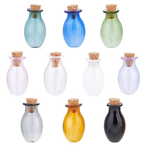 PandaHall Mini-Farbflaschen Aus Glas, 10 Farben Ovale Wunschflasche Winzige Gläser Fläschchen Süße Flaschen Mit Korken Treibende Flasche Für Hochzeitsfeier Dekoration Kunst Und DIY Handwerk, 0.5 ml von PH PandaHall