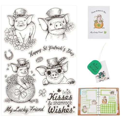 PandaHall St. Patrick'S Day Stempel Silikonstempel Schwein Kleeblatt Muster Transparente Siegel Stempel Niedlicher Klarer Stempel Siegel Für Karten Geschenkbox Einladungen Sammelalbum Dekoration DIY von PH PandaHall