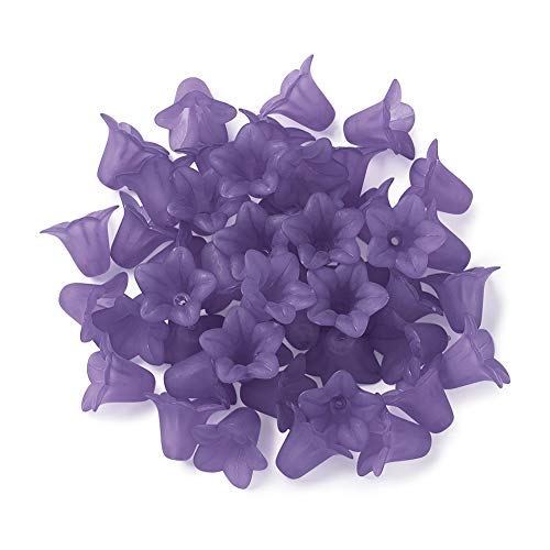 Pandahall 50 Stück violette Blume transparente mattierte Acrylperlen lose Perlen Kappen 16 x 12 mm für DIY Schmuckherstellung von PH PandaHall