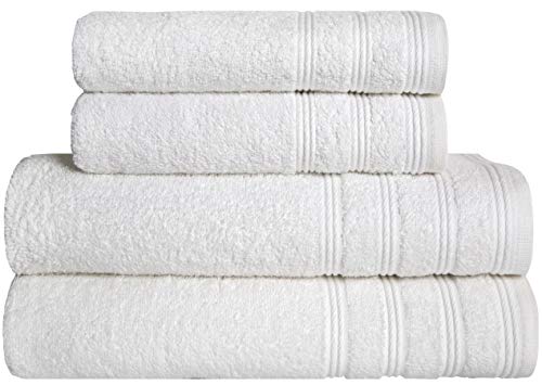 PH Pleasant Home 4teiliges Handtuch-Set fürs Badezimmer – 2 Badehandtücher & 2 Handtücher - 100% Baumwolle – 400 g/m² – Weich & Saugfähig (Weiß) von PH Pleasant Home