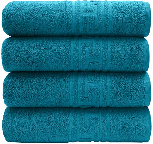 PH Pleasant Home Set Badehandtücher – 4er Pack 70 x 140 cm – 100% Baumwolle, 520 g/m² – Griechischer Schlüsselrand – Weich & Saugfähig (Blaugrün) von PH Pleasant Home