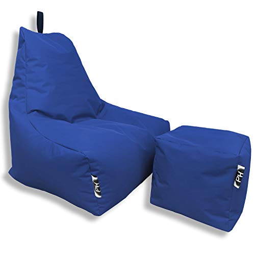PATCH HOME Patchhome De-Lux Lounge Sessel inkl. Würfel mit Reißverschluss nachfüllbar | Gaming Sitzsack | Beanbag | Sitzkissen für In & Outdoor | Fertig befüllt (XXL mit Reißverschluss, Blue) von PATCH HOME