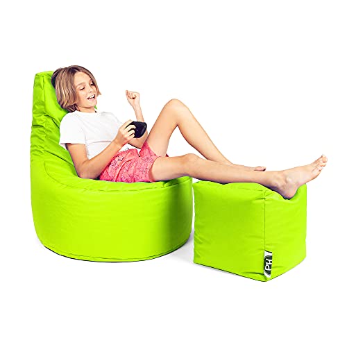 PATCH HOME Patchhome Gamer Kissen Lounge Kissen Sitzsack Sessel Sitzkissen Bean Bag + Würfel/Hocker mit Reißverschluss bereits befüllt (Neon Gelb, XXL - Ø80cm Sessel + 35x35cm Würfel) von PATCH HOME