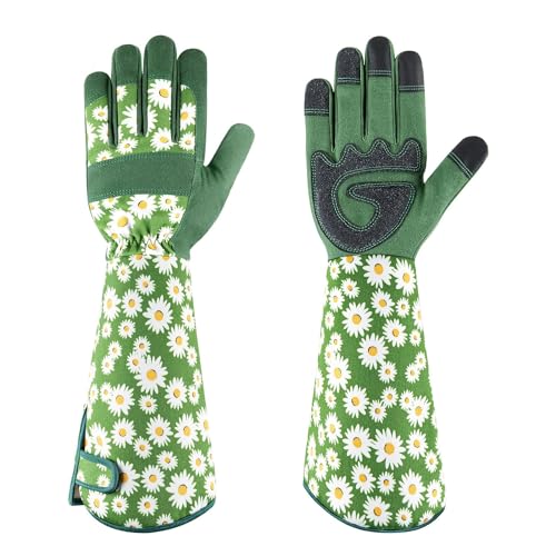 PHALANX Gartenhandschuhe für Damen Atmungsaktive Dornenfest Rosen Handschuhe Langer Unterarmschutz Leicht Gartenarbeiten Handschuhe Verdickte Handflächen Arbeitshandschuhe Beste Gartengeschenke, Grün von PHALANX