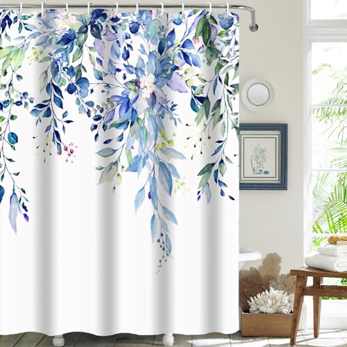 PHANPINT Duschvorhang mit Haken, 180x220cm Shower Curtains Textil Anti-schimmel Wasserdicht Waschbar Duschvorhänge (Blaue Blume) von PHANPINT