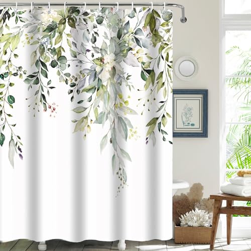 PHANPINT Duschvorhang mit Haken, 180x220cm Shower Curtains Textil Anti-schimmel Wasserdicht Waschbar Duschvorhänge (Grün) von PHANPINT