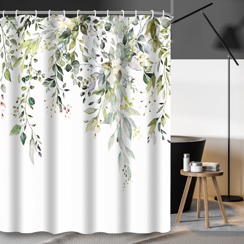 PHANPINT Duschvorhang mit Haken, 200x240cm Shower Curtains Textil Anti-schimmel Wasserdicht Waschbar Duschvorhänge (Grüne Pflanzen) von PHANPINT