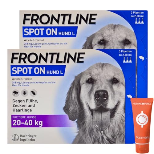 Frontline Spot on für Hunde - Zuverlässiger Schutz gegen Zecken, Flöhe und Haarlinge – Einfach aufzutragen I Sparset mit give-Away von Pharma Perle (Frontline für Hunde L 20-40 kg 2 x 3 St.) von PHARMA PERLE