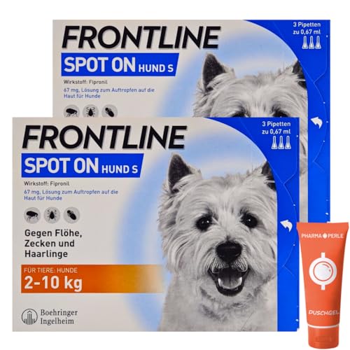 Frontline Spot on für Hunde - Zuverlässiger Schutz gegen Zecken, Flöhe und Haarlinge – Einfach aufzutragen I Sparset mit give-Away von Pharma Perle (Frontline für Hunde S 2-10 kg 2 x 3 St.) von PHARMA PERLE