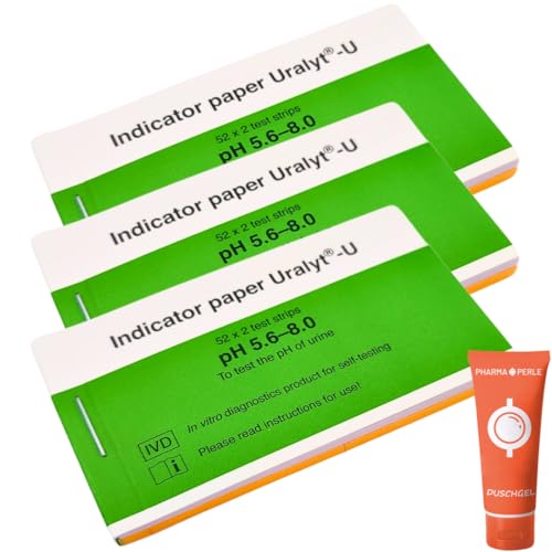 Indikatorpapier Uralyt-U I 52 x 2 Teststreifen I pH 5.6-8.0 I Kontrolle des Harn-pH I In-vitro-Diagnostikprodukt zur Eigenanwendung I pH-Wert-Messung Urin I Spar-Set plus Pharma Perle give-away (3x) von PHARMA PERLE