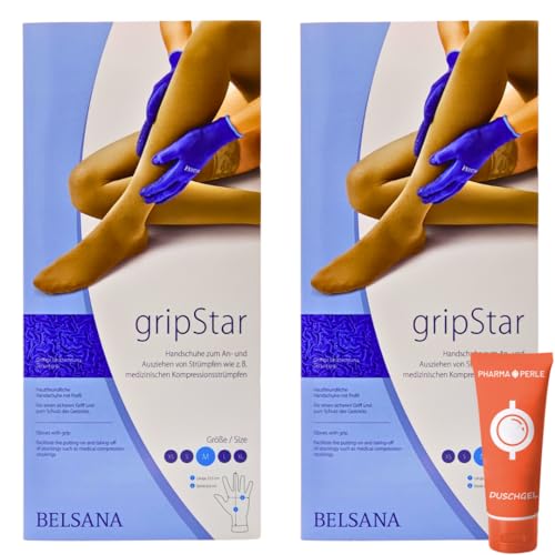 PHARMA PERLE BELSANA GripStar Spezialhandschuhe I Handschuhe zum An- und Ausziehen von Strümpfen, Kompressionsstrümpfe, Stützstrümpfe I Arbeitshandschuhe I Größe M I Spar-Set plus give-away (2 Paar) von PHARMA PERLE