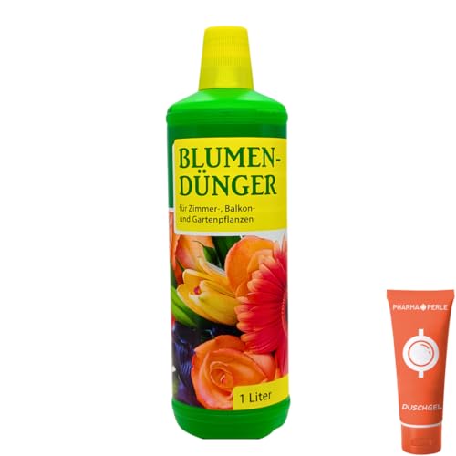 Premium Blumendünger flüssig 1x 1 l für Zimmerpflanzen, Balkon- und Gartenpflanzen I NPK 4-2-2 I Düngemittel I Flüssigdünger I Nährstoff Düngemittel I Spar-Set plus Pharma Perle give-away von PHARMA PERLE