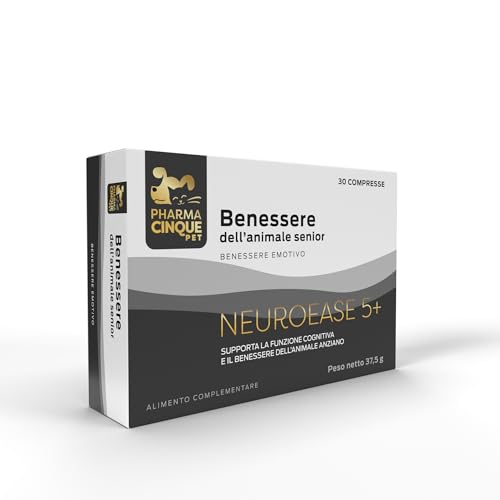 PharmaCinquePet – Neuroease5+ | Natürliche kognitive Unterstützung für ältere Hunde und Katzen | Gelenkmobilität | Immunabwehr | 30 Tabletten von PHARMACINQUEPET