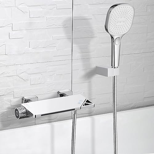 PHASAT Badewanne Armatur Wandmontage Wasserfall für Badezimmer Bad Wasserhahn für Badezimmer Bad mit 3 Modi Handbrause PTBC10E von PHASAT