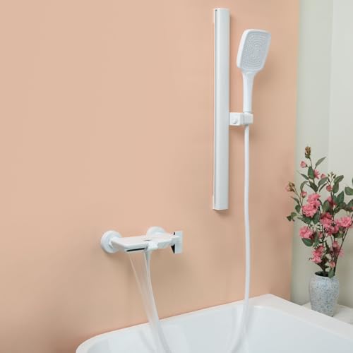 PHASAT Badewannenarmatur Wasserfall mit Handbrause, Duscharmatur mit Hubstange, Duschbrause mit 3-Fach verstellbarem Duschkopf, Badewanne Wasserhahn Duschset Weiß PTBW16E von PHASAT