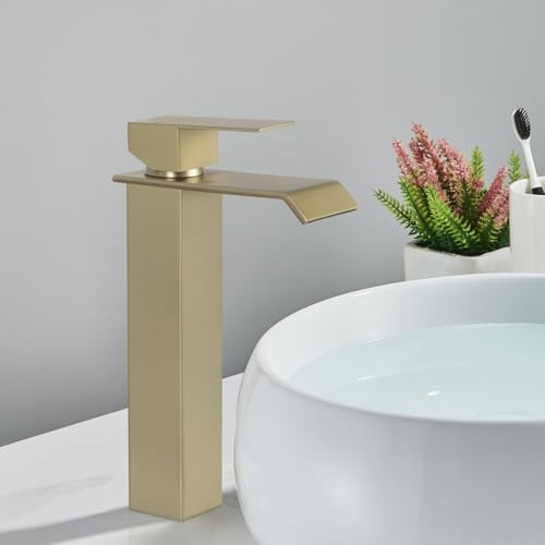 PHASAT Modern Wasserfall Wasserhahn Bad Hoch Waschbecken Armaturen mit Auslaufhöhe 205 mm Hoch Einhebelmischer Armatur Wasserhahn Bad für Waschbecken PTMP18G von PHASAT