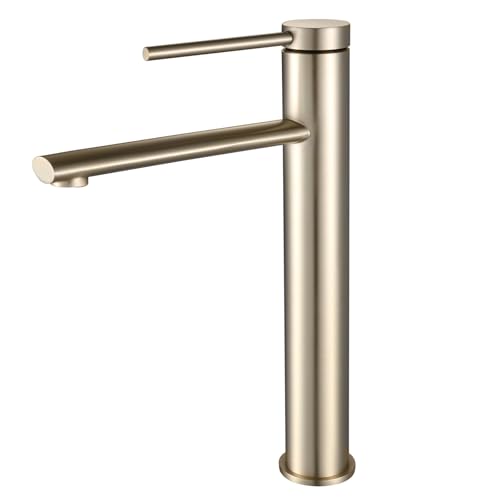 PHASAT Wasserhahn Bad Gold Mischbatterie Einhebelmischer Waschbecken Armaturen Waschtischarmatur Hoch Aufsatzwaschbecken PTMP14G von PHASAT