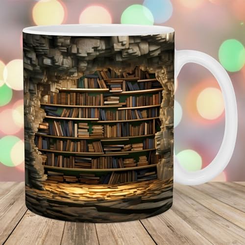 Bibliotheks-Bücherregal-Tasse, 3D-Bücherregal-Tasse, 3D-Effekt, Büchertassen, 350 ml, Neuheit, Bücherregal, Bibliotheksregal-Tasse, Geburtstag, Weihnachten, Bookaholic-Geschenk für Freunde von PHASZ