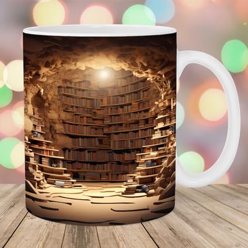 Bibliotheks-Bücherregal-Tasse, 3D-Bücherregal-Tasse, 3D-Effekt, Büchertassen, 350 ml, Neuheit, Bücherregal, Bibliotheksregal-Tasse, Geburtstag, Weihnachten, Bookaholic-Geschenk für Freunde von PHASZ