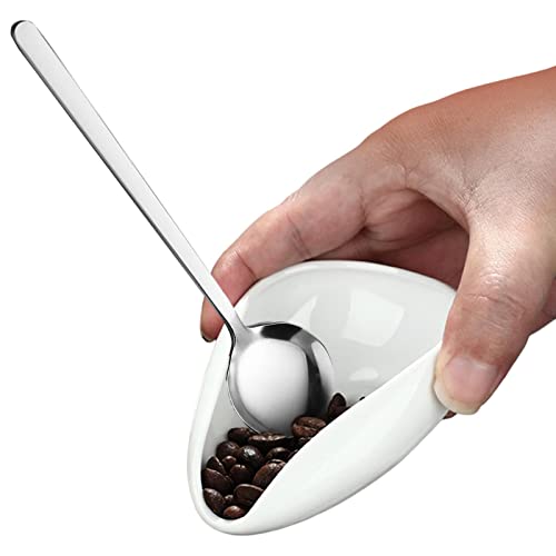 Kaffeebohnen-Messbecher – Keramik-Tee-Gefäß-Set, weiße Keramik-Tee-Dosierschale, Bohnenschaufel mit Edelstahl-Löffel für flüssige Aromatherapie Phasz von PHASZ