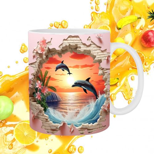 PHASZ 3D-Delfin-Tasse – niedliche Tassen, 3D-Delfin-Tasse, Keramik, Delfin-Tasse, Neuheit, Kaffeetasse, Keramik, 325 ml, Urlaubs- und Geburtstagsgeschenk für Kaffee-, Milchtee-Liebhaber von PHASZ