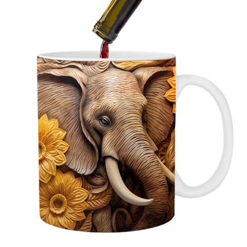 PHASZ 3D-Elefant-Tasse,Bunte Blumen-Elefant-Tasse - Bedruckte Tassen, Keramik-Elefant-Druck-Tasse, 3D-Elefant-Kaffeetassen, Elefanten-Ornament für Frauen von PHASZ