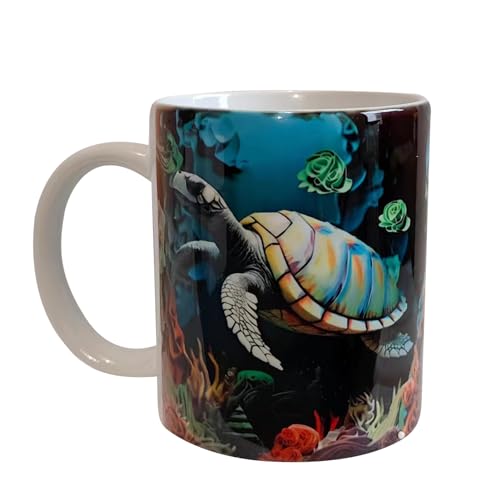 PHASZ Meeresschildkröte-Kaffeetasse, Keramik-Pilz-Tasse | 325 ml Keramik-Teetasse, lustige Trinktasse - Pilz- oder Schildkröten-Design, spülmaschinen- und mikrowellengeeignet für Teenager-Mädchen von PHASZ