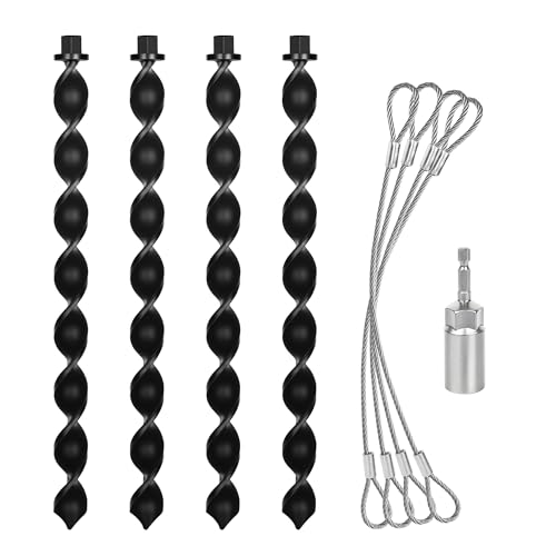 41,9 cm robuster Bodenanker zum Einschrauben, 4 Stück, Trampolin-Anker-Set mit Stahldrahtseilen und Bohrer-Adapter, Hochwind-Metall-Schlangenpfähle für Trampolin, Schaukel-Set, Hund, Zelte, Carports von PHATRIP