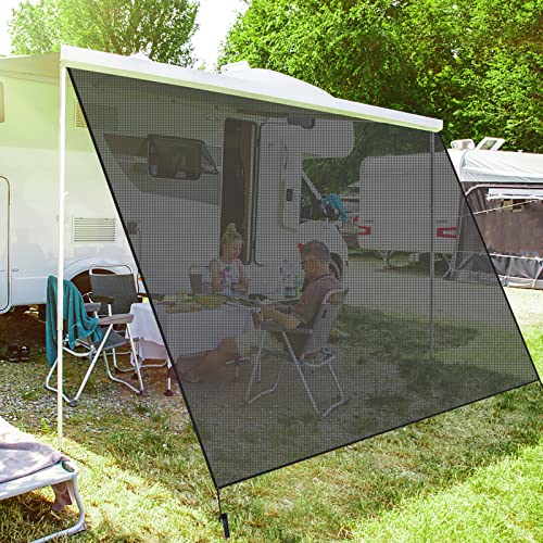 PHATRIP Wohnmobil View Blocker Sonnenschutz Vorderwand für Markise Universeller Camping RV Markisen Sichtschutz Vorderwand Bildschirm vor Sonne, Wind und Regen 2,45mx2,40m von PHATRIP
