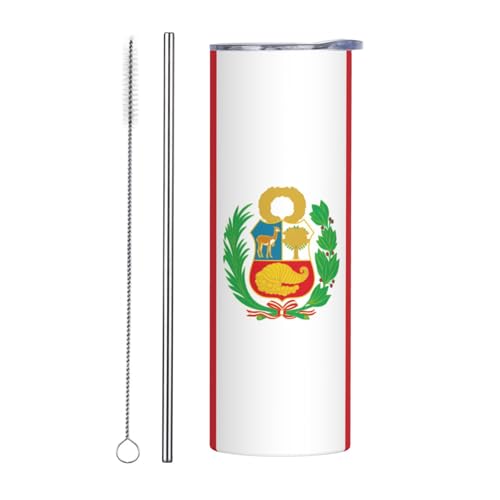 PHAYAH Thermobecher mit Deckel, Motiv: Flagge von Peru, Edelstahl, 590 ml, Reise-Kaffeetasse für Eiskaffee und heiße Getränke PHAYAH Thermobecher mit Deckel, Motiv: Flagge von Peru, Edelstahl, 590 ml, Reise-Kaffeetasse für Eiskaffee und heiße Getränke von PHAYAH