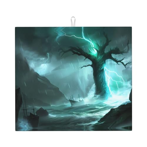 Phayah Abtropfmatte aus Mikrofaser, Motiv: Baum im Sturm, 40,6 x 45,7 cm, Küchenzubehör, Abtropfmatte, Abtropfmatte von PHAYAH