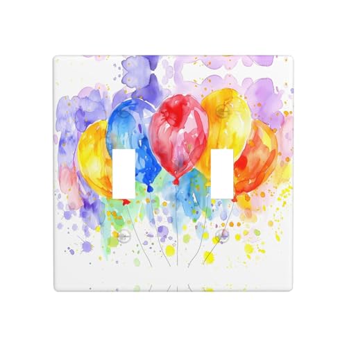 Phayah Bunte Luftballon-Muster, Doppel-Kippschalter, Lichtschalter-Abdeckungen, dekorativ für Badezimmer, Schlafzimmer, Küche, 11,4 x 11,4 cm von PHAYAH