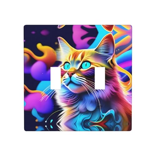 Phayah Bunte psychedelische Katzenmuster, Doppel-Kippschalter, Lichtschalterplatten, Steckdosenabdeckungen, dekorativ für Badezimmer, Schlafzimmer, Küche, 11,4 x 11,4 cm Phayah Bunte psychedelische Katzenmuster, Doppel-Kippschalter, Lichtschalterplatten, Steckdosenabdeckungen, dekorativ für Badezimmer, Schlafzimmer, Küche, 11,4 x 11,4 cm von PHAYAH
