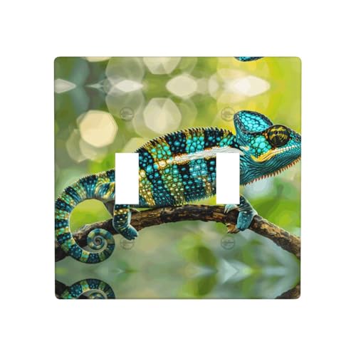 Phayah Chamäleon auf Zweigmuster, Doppel-Kippschalterplatten, Steckdosenabdeckungen, dekorativ für Badezimmer, Schlafzimmer, Küche, 11,4 x 11,4 cm Phayah Chamäleon auf Zweigmuster, Doppel-Kippschalterplatten, Steckdosenabdeckungen, dekorativ für Badezimmer, Schlafzimmer, Küche, 11,4 x 11,4 cm von PHAYAH