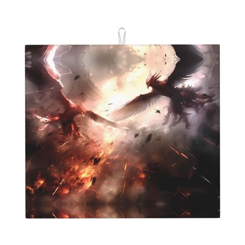 Phayah Confronting Abtropfmatte mit riesigen Vögeln für Küchentheke, 40,6 x 45,7 cm, Mikrofaser-Abtropfmatte, Küchenzubehör, Abtropfmatte von PHAYAH