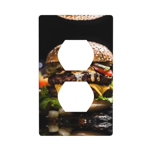 Phayah Dekorative Steckdosenabdeckungen mit Rindfleisch-Burger-Muster, Duplex-Lichtschalterplatte, einzelne Doppelstecker-Abdeckungen Phayah Dekorative Steckdosenabdeckungen mit Rindfleisch-Burger-Muster, Duplex-Lichtschalterplatte, einzelne Doppelstecker-Abdeckungen von PHAYAH